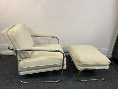  Pace Collection MODERN TUBULAR CHROME CHAIR AND OTTOMAN BY PACE