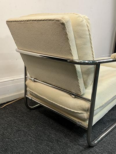  Pace Collection MODERN TUBULAR CHROME CHAIR AND OTTOMAN BY PACE