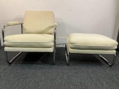 Pace Collection MODERN TUBULAR CHROME CHAIR AND OTTOMAN BY PACE