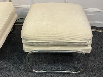  Pace Collection MODERN TUBULAR CHROME CHAIR AND OTTOMAN BY PACE