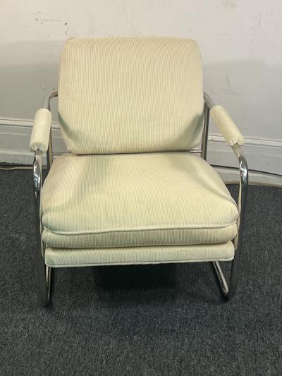 Pace Collection MODERN TUBULAR CHROME CHAIR AND OTTOMAN BY PACE