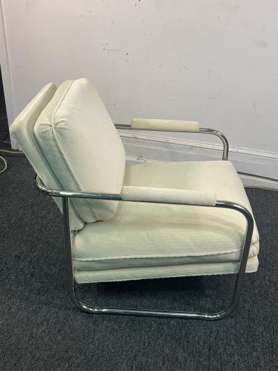  Pace Collection MODERN TUBULAR CHROME CHAIR AND OTTOMAN BY PACE