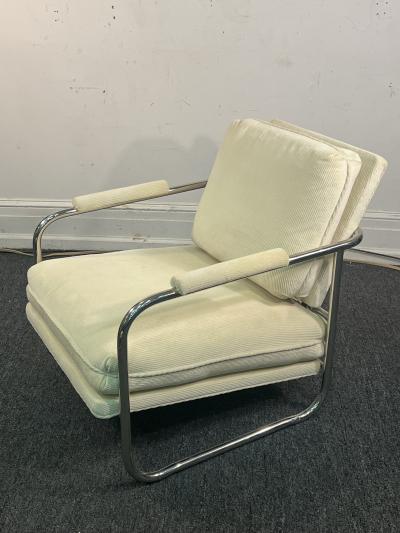  Pace Collection MODERN TUBULAR CHROME CHAIR AND OTTOMAN BY PACE