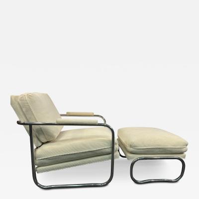 Pace Collection MODERN TUBULAR CHROME CHAIR AND OTTOMAN BY PACE