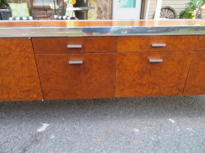  Pace Collection Magnificent XL Leon Rosen Pace Collection Burl Chrome Credenza Mid Century