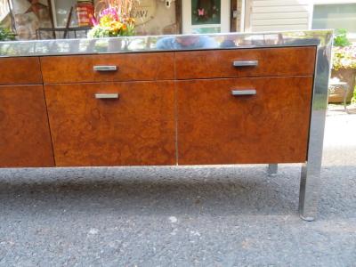  Pace Collection Magnificent XL Leon Rosen Pace Collection Burl Chrome Credenza Mid Century