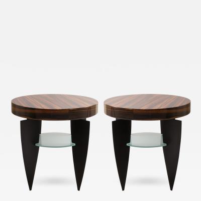  Pace Collection Memphis Style Zebrawood Glass and Steel Side Tables by Pace A Pair