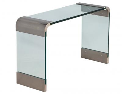  Pace Collection Mid Century Modern Curved Glass and Stainless Steel Console Table by PACE