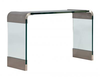  Pace Collection Mid Century Modern Curved Glass and Stainless Steel Console Table by PACE