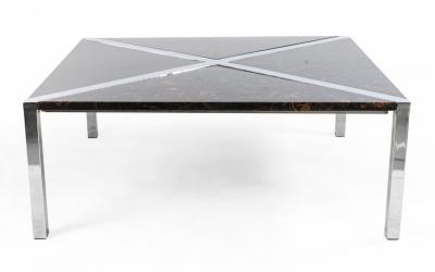  Pace Collection Mid Century Modern Faux Black Marble and Chrome Coffee Table