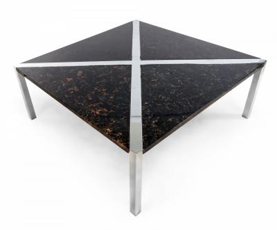 Pace Collection Mid Century Modern Faux Black Marble and Chrome Coffee Table