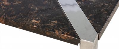  Pace Collection Mid Century Modern Faux Black Marble and Chrome Coffee Table