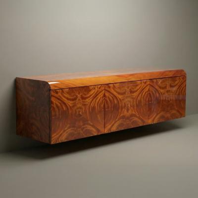  Pace Collection Pace Collection Floating Credenza Sideboard Console in High Gloss Burlwood