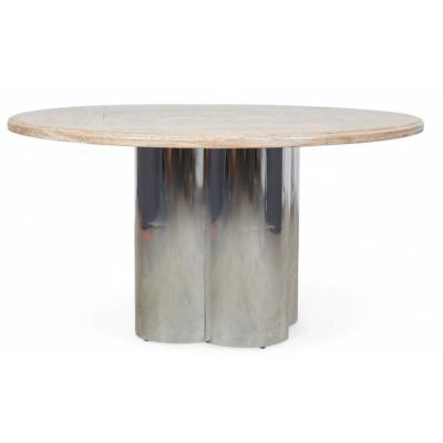  Pace Collection Pace Collection MCM Pickled Oak Chrome Quatrefoil Dining Table