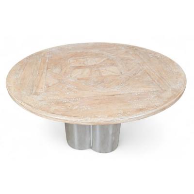  Pace Collection Pace Collection MCM Pickled Oak Chrome Quatrefoil Dining Table