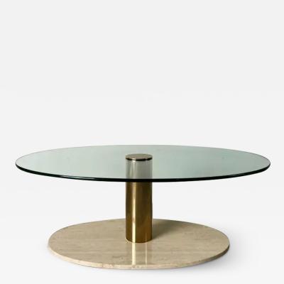  Pace Collection Pace Vintage Postmodern Travertine Brass Coffee Table with Glass Top