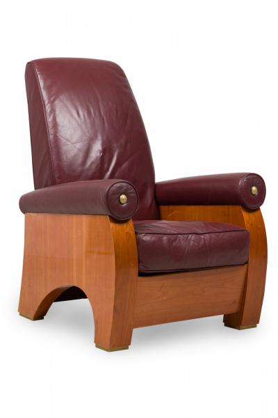  Pace Collection Pair of Pace Collection Modern High Back Mahogany and Burgundy Leather Chairs