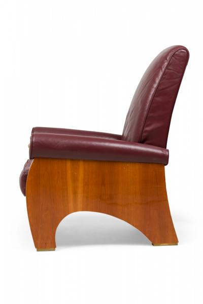  Pace Collection Pair of Pace Collection Modern High Back Mahogany and Burgundy Leather Chairs
