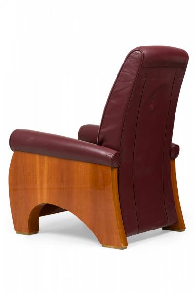  Pace Collection Pair of Pace Collection Modern High Back Mahogany and Burgundy Leather Chairs