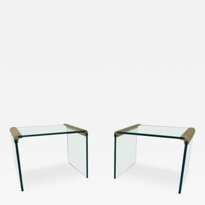  Pace Collection Pair of Pace Furniture Leon Rosen Brass and Glass Waterfall End Side Tables