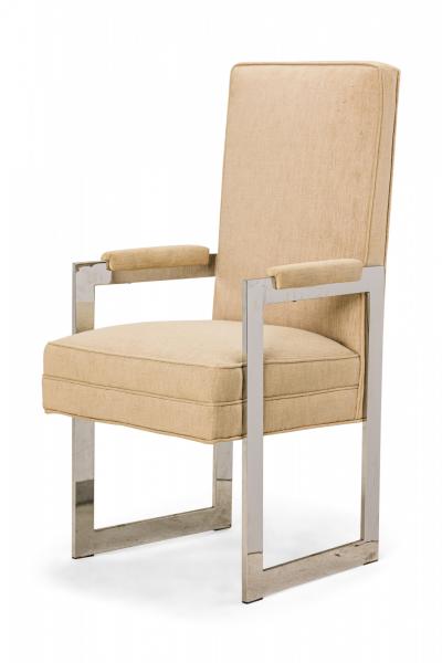  Pace Collection Set of 8 Pace Collection Aluminum and Beige Upholstery Dining Chairs