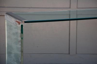  Pace Collection Thick Glass and Chromed Bronze Bracket Console by Leon Rosen for Pace Collection