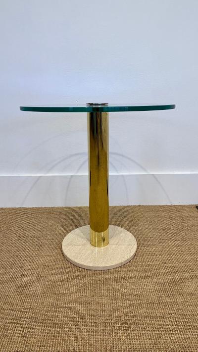  Pace Furniture Co Glass Table with Marble Base and Brass stem 