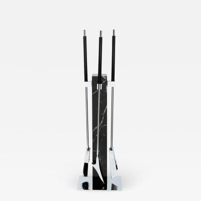  Pace Furniture Co Midcentury Four Piece Chrome and Black Marble Firetool Set by Pace Furniture Co 