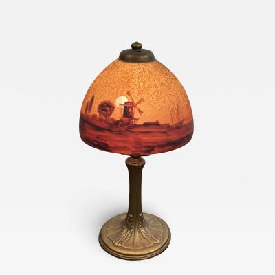  Pairpoint Glassworks ANTIQUE PAIRPOINT STYLE LAMP WITH LANDSCAPE WINDMILL SHIP AND MOON