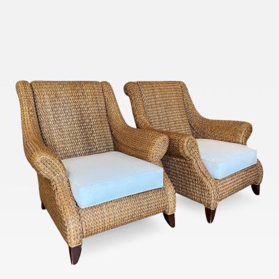  Palacek Pair Woven Rattan Palacek Lounge Chairs