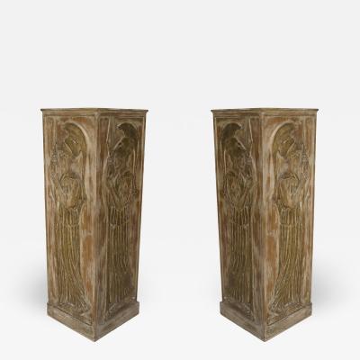  Paladio Pair of Italian 1940s Stripped Pine and Gilt Trimmed Large Square Pedestals