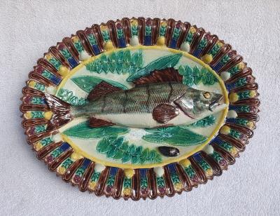  Palissy Ware Palissy Majolica 109 French Palissy Majolica Platter with Fish high quality piece 