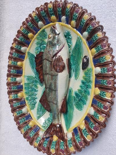  Palissy Ware Palissy Majolica 109 French Palissy Majolica Platter with Fish high quality piece 