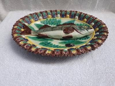  Palissy Ware Palissy Majolica 109 French Palissy Majolica Platter with Fish high quality piece 