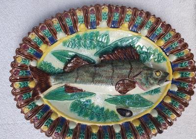  Palissy Ware Palissy Majolica 109 French Palissy Majolica Platter with Fish high quality piece 