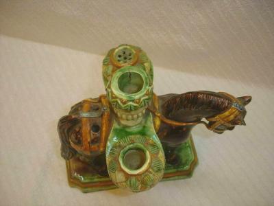  Palissy Ware Palissy Majolica 23 majolica Portuguese palissy Quality and rare inkwell and candlestick 
