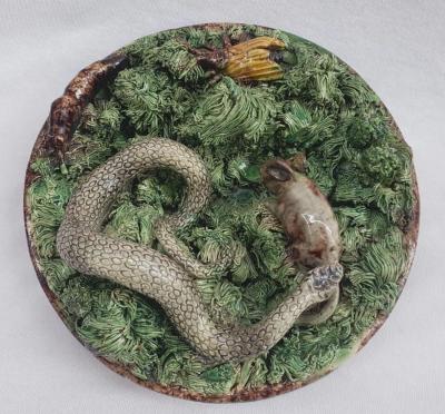  Palissy Ware Palissy Majolica 64 Portuguese Palissy majolica plate rare for having a mouse 