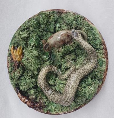  Palissy Ware Palissy Majolica 64 Portuguese Palissy majolica plate rare for having a mouse 