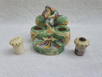  Palissy Ware Palissy Majolica 78 Portuguese majolica Palissy inkwel Portuguese majolica