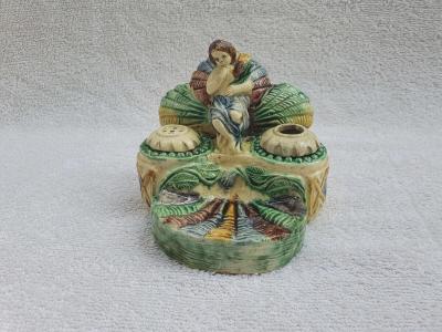  Palissy Ware Palissy Majolica 78 Portuguese majolica Palissy inkwel Portuguese majolica