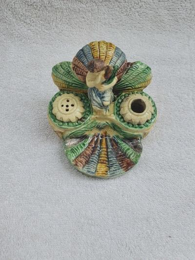  Palissy Ware Palissy Majolica 78 Portuguese majolica Palissy inkwel Portuguese majolica
