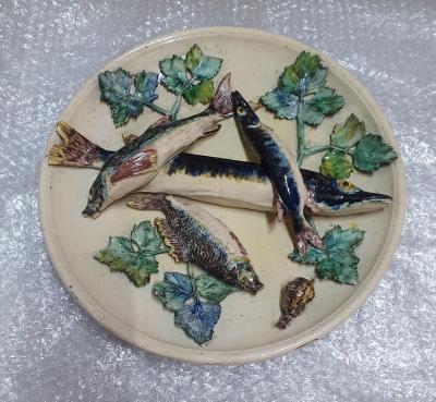  Palissy Ware Palissy Majolica Barbizet French Palissy Majolica Platter with Fish high quality piece 