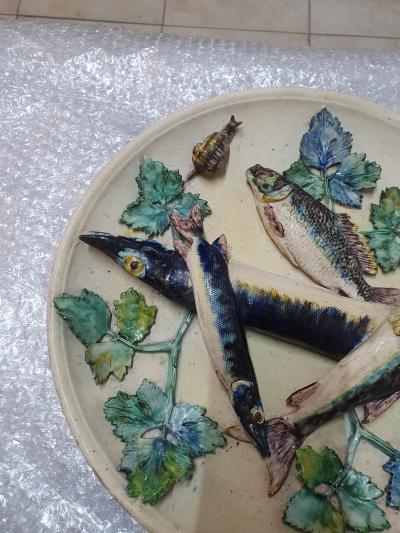  Palissy Ware Palissy Majolica Barbizet French Palissy Majolica Platter with Fish high quality piece 