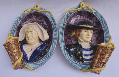  Palissy Ware Palissy Majolica Majolica Palissy Pair of very beautiful wall planters 