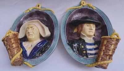  Palissy Ware Palissy Majolica Majolica Palissy Pair of very beautiful wall planters 