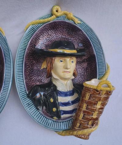  Palissy Ware Palissy Majolica Majolica Palissy Pair of very beautiful wall planters 
