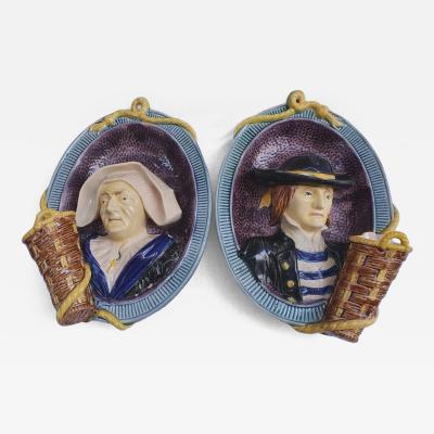  Palissy Ware Palissy Majolica Majolica Palissy Pair of very beautiful wall planters 