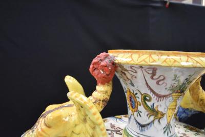  Palissy Ware Palissy Majolica PAIR LARGE ANTIQUE ITALIAN MAJOLICA URNS