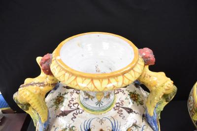  Palissy Ware Palissy Majolica PAIR LARGE ANTIQUE ITALIAN MAJOLICA URNS