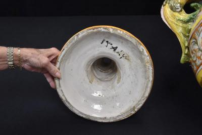  Palissy Ware Palissy Majolica PAIR LARGE ANTIQUE ITALIAN MAJOLICA URNS